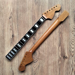 Stratocaster Compatible Rosewood and Roasted Maple Guitar Neck 70s Large Headstock with Pearl Inlays