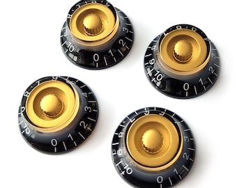 Top Hat Speed Control Knobs – Volume Tone for Gibson & Epiphone Les Paul – Black Gold