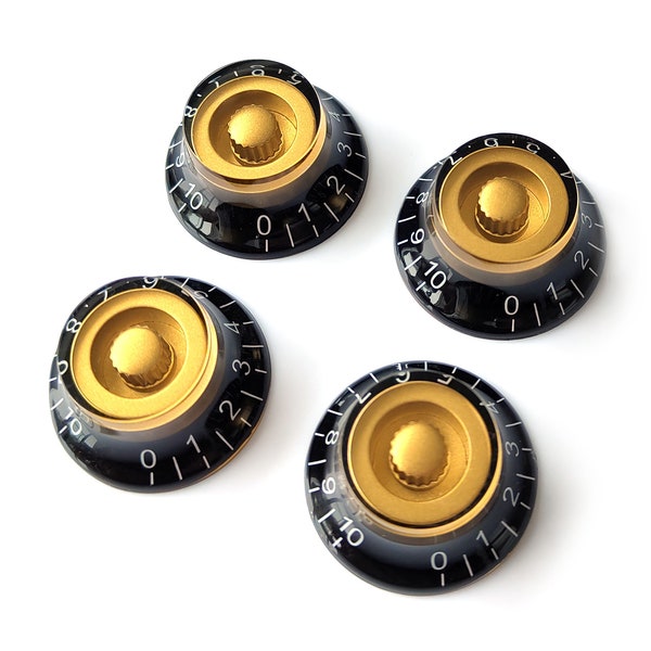 Top Hat Speed Control Knobs – Volume Tone for Gibson & Epiphone Les Paul – Black Gold
