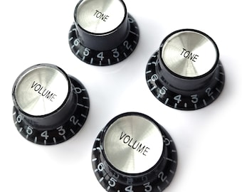 Perillas reflectoras de campana con forma de sombrero de copa para zurdos: controles de volumen y tono para Gibson y Epiphone, color negro y plateado