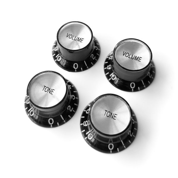 Top Hat Bell Reflector Knobs – Volume Tone Controls for Gibson & Epiphone – Black Silver