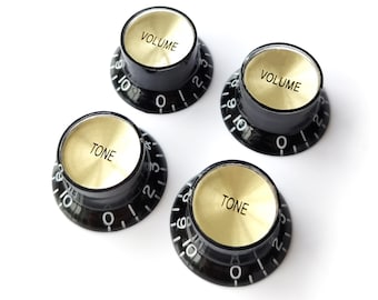 Top Hat Bell Reflector Knobs – Volume Tone Controls for Gibson & Epiphone – Black Gold