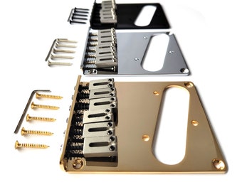 Telecaster Modern Bridge with Steel 6 Sustainer saddles – Chrome Black Gold