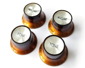 Perillas reflectoras Top Hat Bell: controles de volumen y tono para Gibson y Epiphone, color ámbar plateado