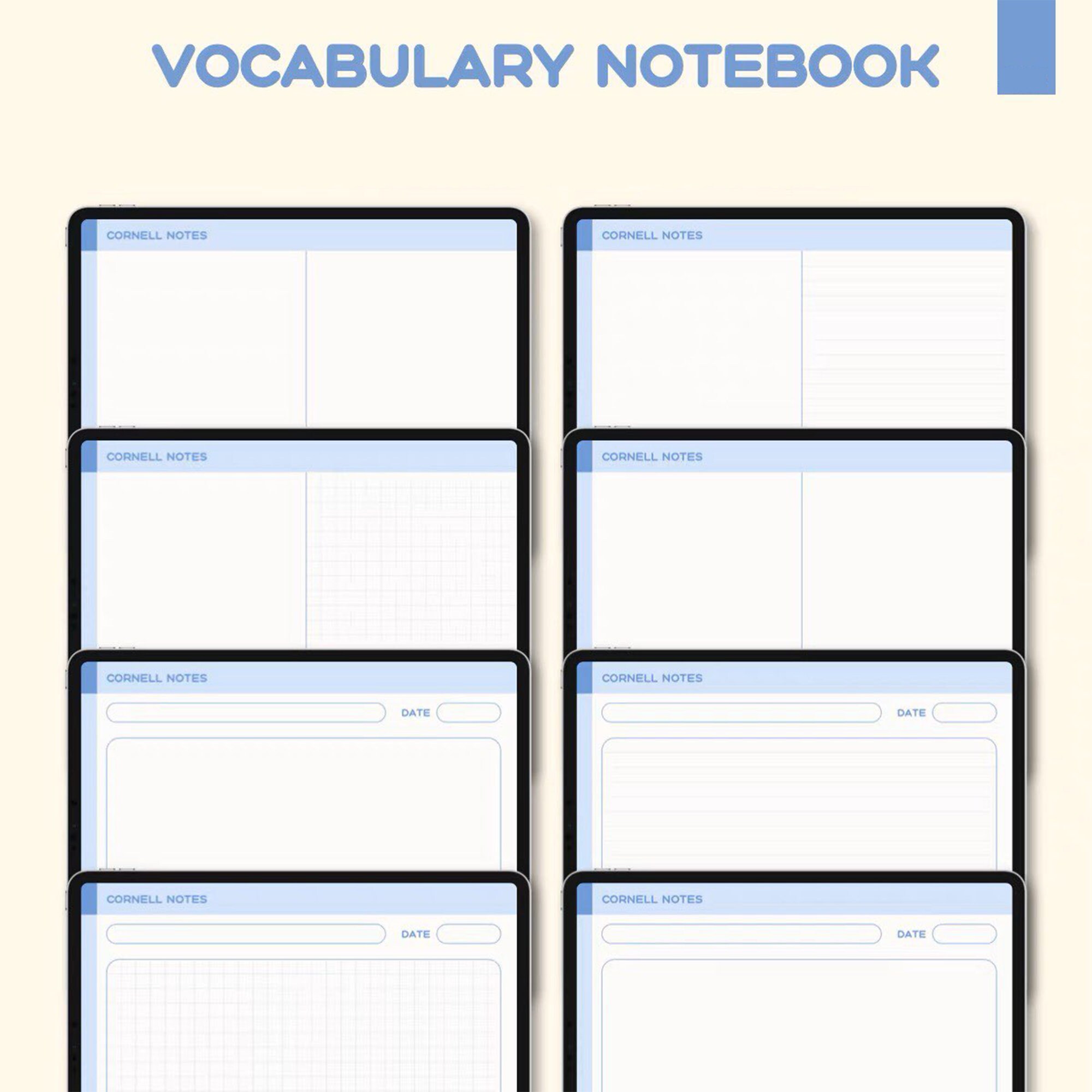 Blue Pastel Color Digital Notebook Vocabulary Notebook Cornell Digital ...