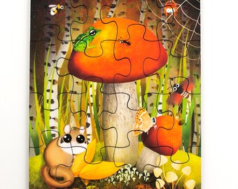 Holzpuzzle Orange Mütze Pilz (9/16/30 Teile)