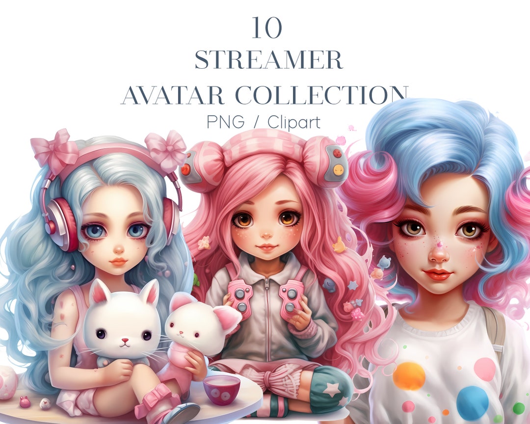 Gamer Girls Digital Art Dolls Clipart Png Colourful Etsy