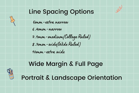 printable digital lined paper portrait landscape wide etsy