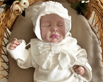 Cotton Newborn Jumpsuit & Hat Set: Baby Girl Coming Home Outfit