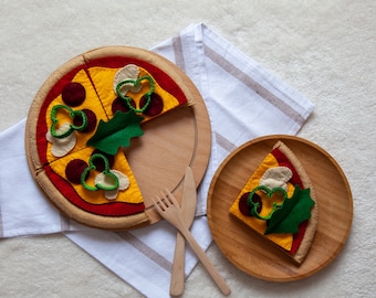 Zabawa Jedzeniem | Zestaw do zabawy w pizzę z filcu - Zabawki z filcu, Jedzenie z filcu, Zabawki do odgrywania ról, Zabawki kuchenne z filcu, Zestaw do zabawy w jedzenie z filcu, Zabawa w udawanie, Certyfikat CE