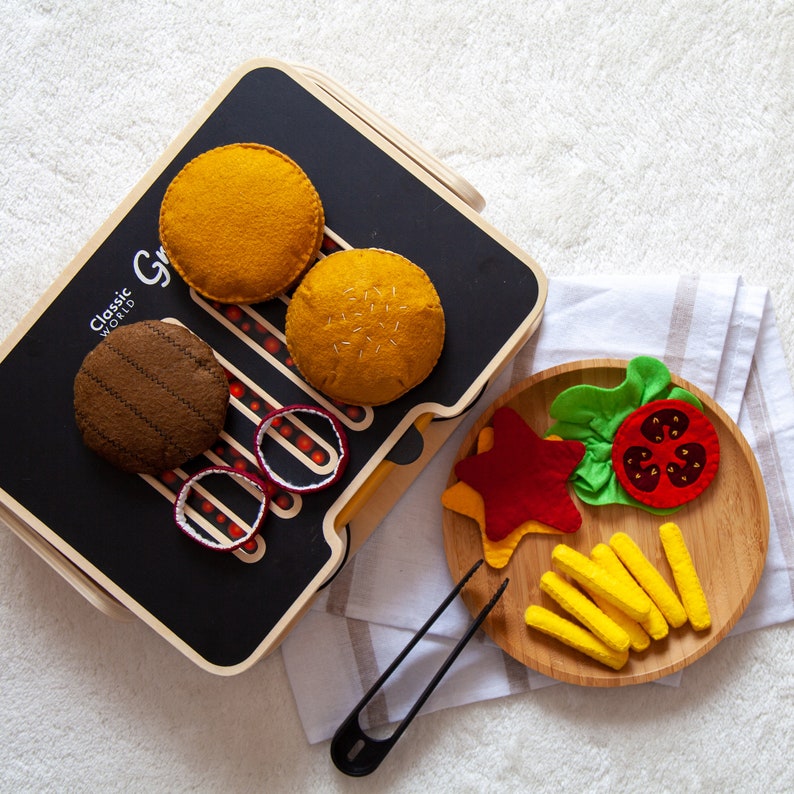 Play Food Felt Hamburger Play Set Felt Toys, Felt Food, Role-Playing Toys, Felt Toy For Kid, Montessori Toys, Pretend play, CE Certified image 9