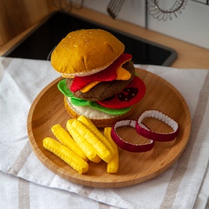 Play Food | Felt Hamburger Play Set - Felt Toys, Felt Food, Role-Playing Toys, Felt Toy For Kid, Montessori Toys, Pretend play, CE Certified