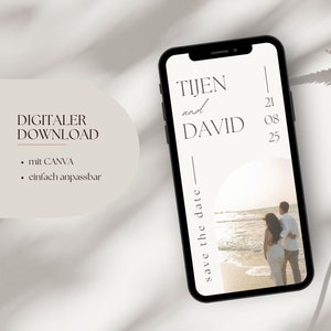 Digital Save the Date Card Mariage | Télécharger pour smartphone | Intemporel et moderne | Modèle Canva | Personnalisable | Collection : Tijen
