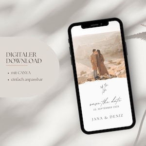 Biglietto salva-data digitale per matrimonio | Scarica per smartphone | Senza tempo e moderno | Modello di tela | Personalizzabile | Collezione: Jana