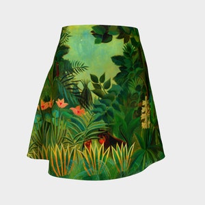Flare Skirt: The Equatorial Jungle by Henri Rousseau, 1909 |  art skirt, women&#39;s fashion, bold personal style, novelty printed skirt