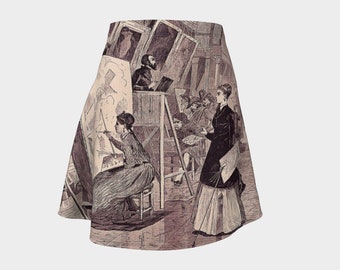 Flare Skirt: Students and Copyists in the Louvre Gallery, from "Harper's Weekly," Vol. XII; by Winslow Homer, 1868