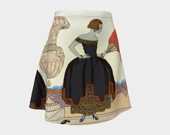 Flare Skirt: "Gazette du Bon Ton, 1921 No. 8 Pavane/Robe du soir, de Worth" by George Barbier; 1920s, flappers, vintage fashion plate