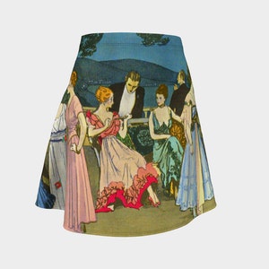 Flare Skirt: Gazette du Bon Ton, 1915-No. 8-9, &quot;The Cote d&#39;Azur&quot; or &quot;A Party on the Terrace,&quot; vintage fashion plate, 1910s fashion
