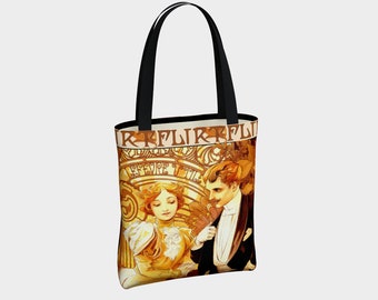 Tote Bag: Flirt by Alphonse Mucha, c. 1895-1900; art nouveau, lithograph