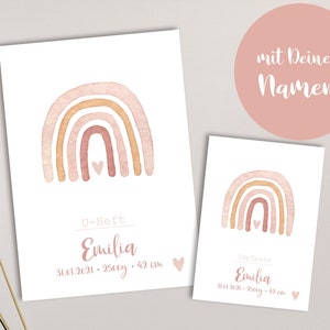 U-boekje & vaccinatiebewijs omslag in SET, cadeau voor geboorte, regenboog, grote kleurenselectie