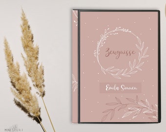 Certificate folder for school with name personalized girl, boy, wreath, school, enrollment