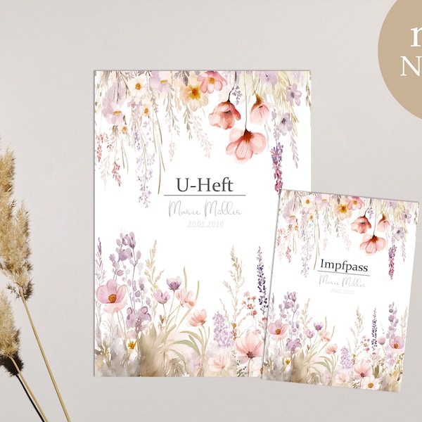 U-Heft & Impfpass Hülle im SET, Geschenk zur Geburt , Blumenwunder - viele Farben