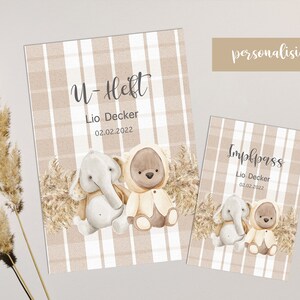 U-Heft & Impfpass Hülle im SET, Geschenk zur Geburt , Bär und Elefant - Punkte/Karo Muster