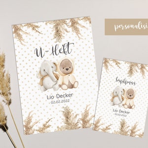 U-Heft & Impfpass Hülle im SET, Geschenk zur Geburt , Bär und Elefant - Punkte/Karo Muster