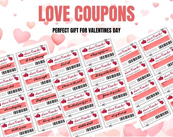 Love Coupons, Love vouchers, Valentines Day Coupons, Valentines Day Gift, Printable PDF, for him, for her vouchers