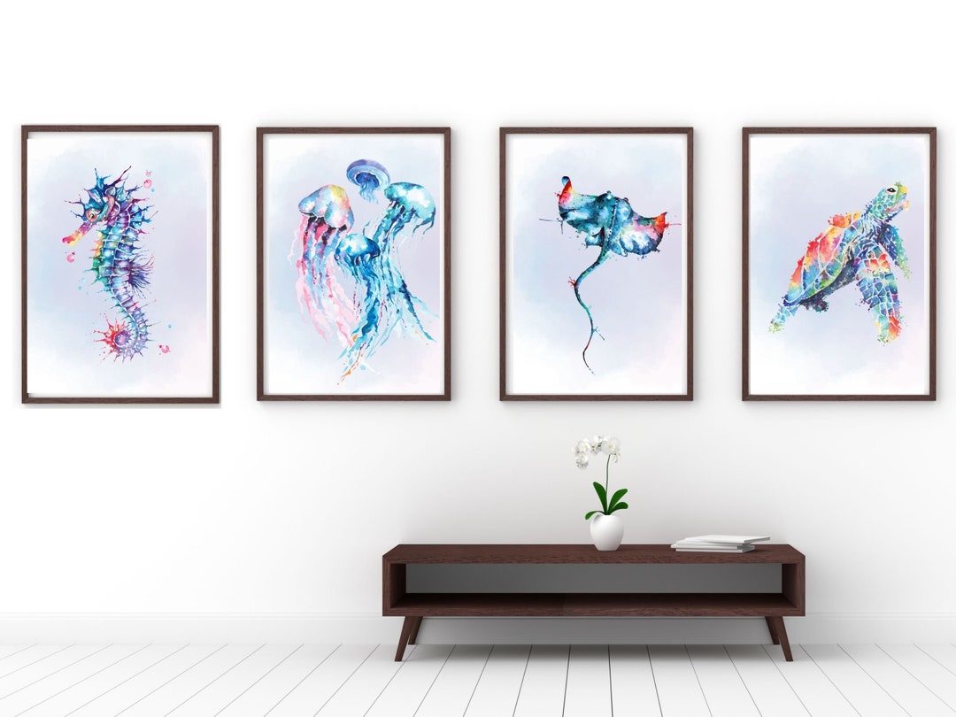 Sea Creature Wall Art Digital Prints Home Decor Sea Watercolor Wall