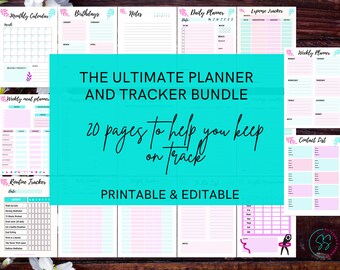 Ultimate Planner | Tracker Bundle, PDF, Printable, Editable, Routine, money, weight, KMS,birthdays, calendar, expense Tracker, daily lists