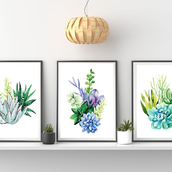 3 Stunning Succulent Prints |  Digital Prints | home Decor| gifts | wall Art | wall decor | plants | succulent | printable | A4 & A3