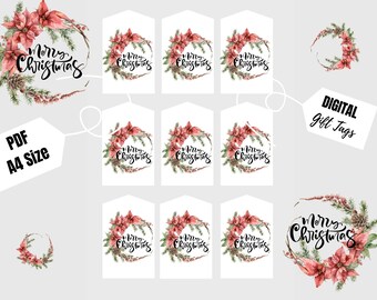 9 Printable Christmas Gift Tags, Holiday Gift tags, gift tags, Printable tags, Xmas tags, Xmas gift tags, PDF, Elegant Tags