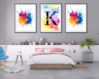 Customised Kids Prints| Girls room| boys room art| printable wall art | Bright color| Splash | Digital| home Décor, Printable. A4 & A3 Size