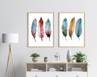 Set of Elegant Feather wall Prints, Digital wall art, home Decor, gifts, digital wall prints, Printables, decor, A4 & A3 Size