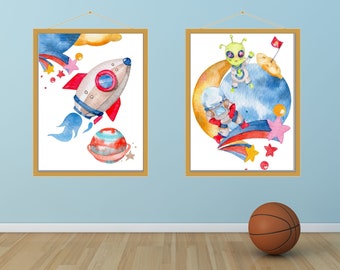 Handmade Kids space inspired wall Prints, digital wall art, home Decor, gift, boys bedroom, Printable wall art, A4 & A3 Size