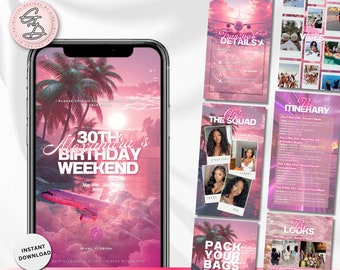 Digital Birthday Weekend Invitation Animated Travel Itinerary Girls Trip Vacation Schedule Editable Planner Template Event Itinerary Video