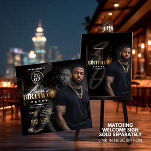 Black & Gold Birthday Invitation – Digital Party Flyer Template – Men's Video Invite – Editable Canva Birthday Invite image 4