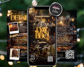 Father’s Day BBQ Invitation Template | Backyard Barbecue Party Invite | Father’s Day Cookout Digital Invitation