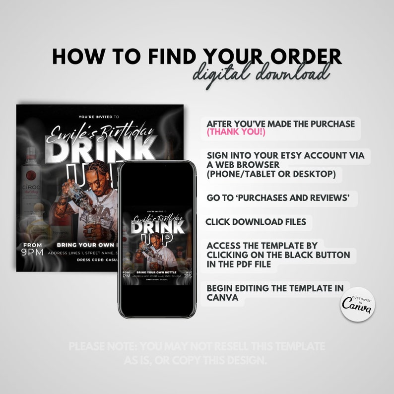Find your digital download mens birthday invite premade flyer