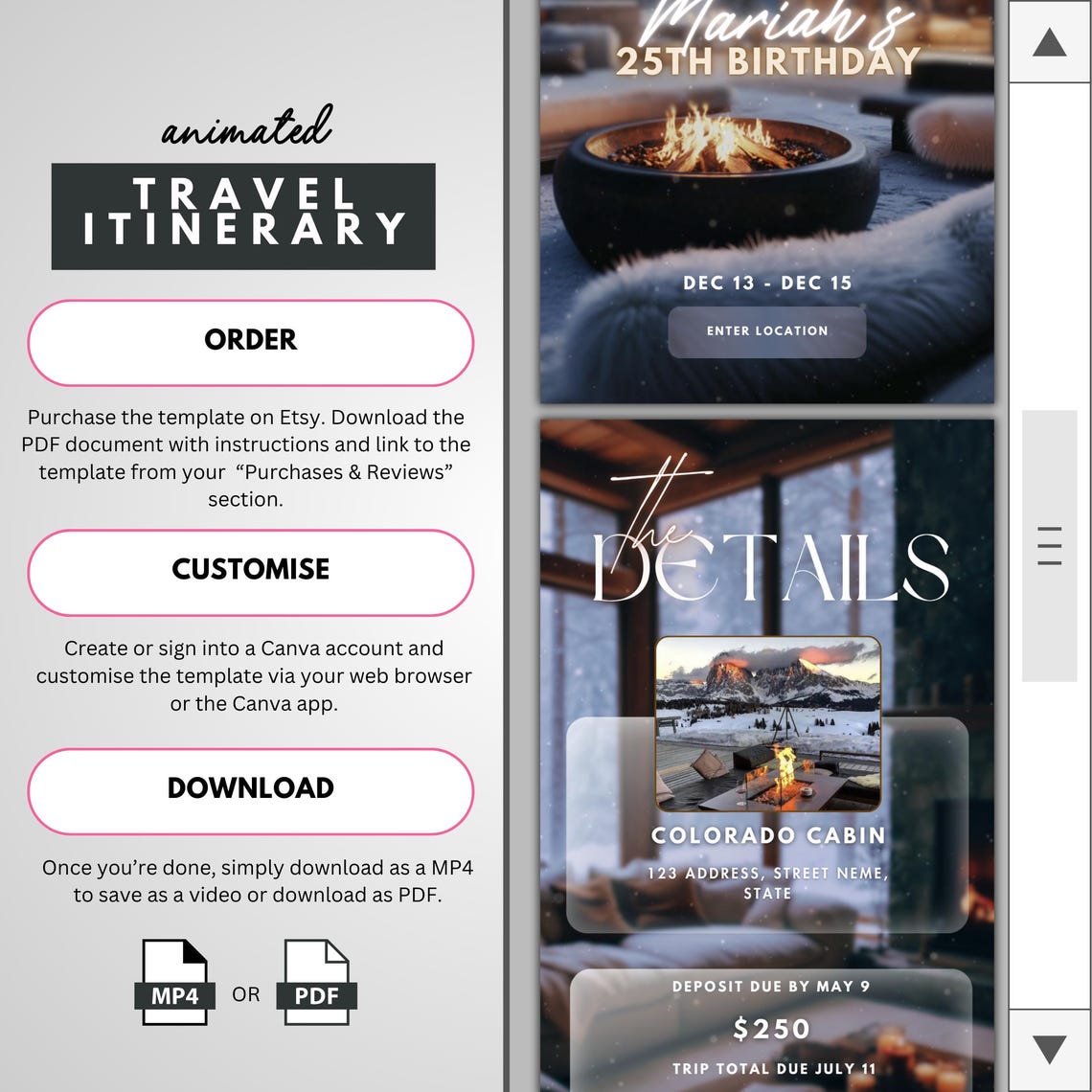 Cabin Trip Itinerary Travel Itinerary Birthday Itinerary Getaway Trip ...