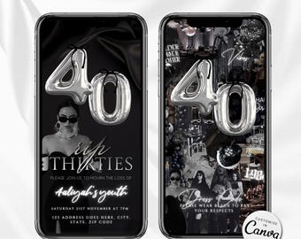 RIP to my 30s Invitation Death to my 30's Invite RIP Thirties Party Invitation 40th Birthday Invite Death to Youth Party Digital Invite