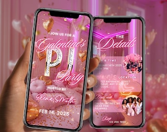 Galentine's Pajama Party Invitation Valentine's PJ Girls night invitation Pink Galentine's Party Digital Template Girls PJ Party Invite