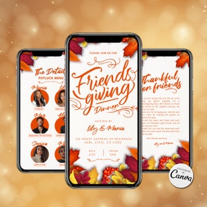 Friendsgiving Dinner Invitation Customizable Thanksgiving Dinner Invitation Editable Dinner Party Invite Template Instant Download