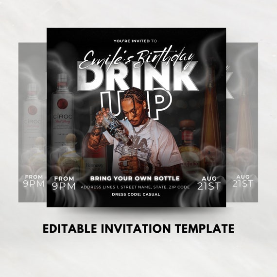 Editable Birthday Flyer Template Digital Birthday Invite Men's Birthday Flyer Black Canva Template Birthday Video Invite