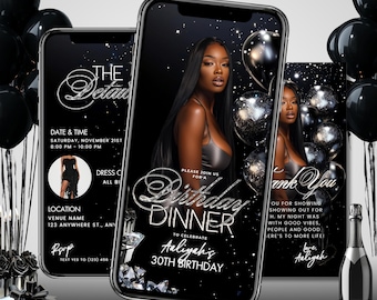Custom Invite Custom Invitation Template Birthday Invitation Template Invitation Black Balloon Invites Digital Birthday Invitation Canva