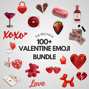 Rot Ästhetische Emoji Stickers Pack für iOS18 | Valentine Pack (100+ Elemente) (Digitaler Download)