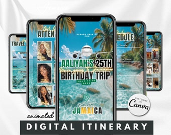 Jamaica Travel Template Birthday Weekend Itinerary Canva Template Travel Itinerary Birthday Girls Trip Schedule Digital Video Invite