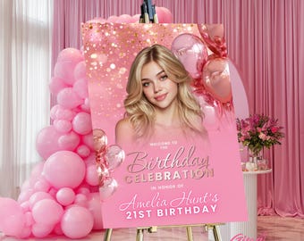 Pink Welcome Sign Template | Party Welcome Poster Editable Template | Birthday & Event Sign Printable | Birthday Sign Digital