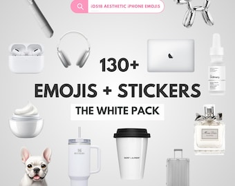 iOS18 White Aesthetic Stickers Emoji Pack Clean Aesthetic Emoji PNG Social Media iPhone Icons iMessage Stickers for Digital Planners